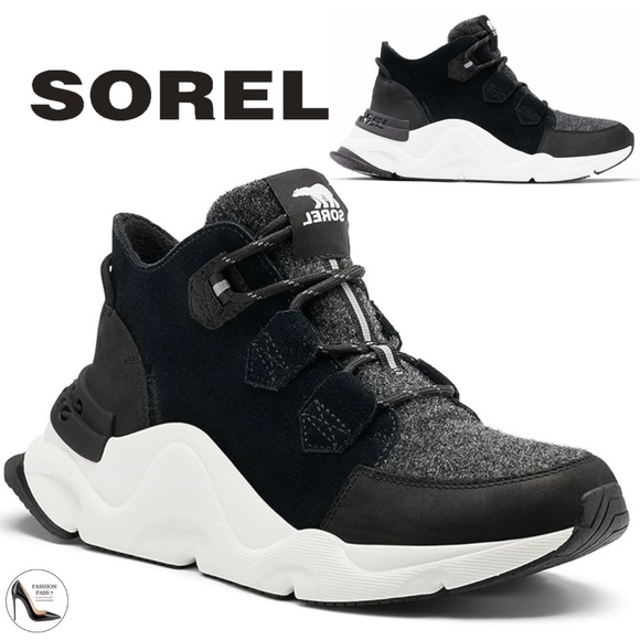 Sorel Kinetic Caribou Black Suede Boot Sneakers Waterproof Leather Winter Boot 8 - Picture 1 of 16